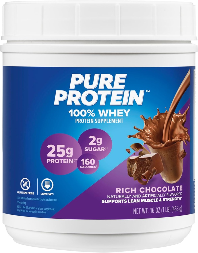 Pure Protein Bars, High Protein, Nutrious Snacks to Support Energy, Low Sugar, Gluten Free, Chokolade Peanut Butter, 1.76oz, Pack of 4