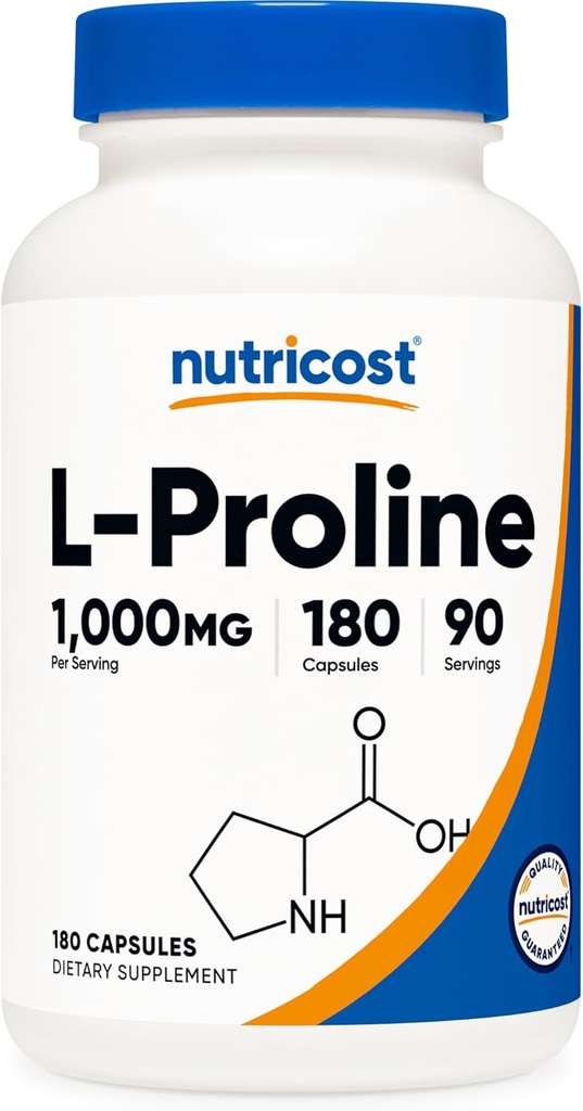 Nutricost L- Proline 1000mg, 180 kapsler (90 Servere) - 500mg Per Cap, Non- GMO, Gluten Free