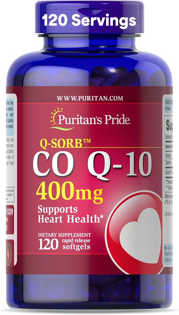 Puritan 's Pride Coenzym CoQ10 400mg, Kosttilskud til hjertesundhed, blodtryk, oral gummesundhed, og sund aldring support, 120 dages forsyning, hurtig frigivelse Softels