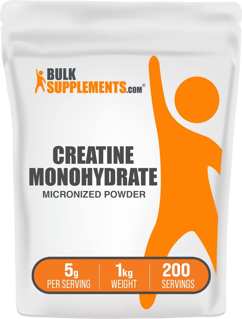BulkSupplements.com Creatinine Monohydrat Powder - Mikroniseret Creatin Powder, Unflavored - Pure & Gluten Free, 5g (5000mg) per Servering, 1kg (2,2 lbs) (Pack of 1)