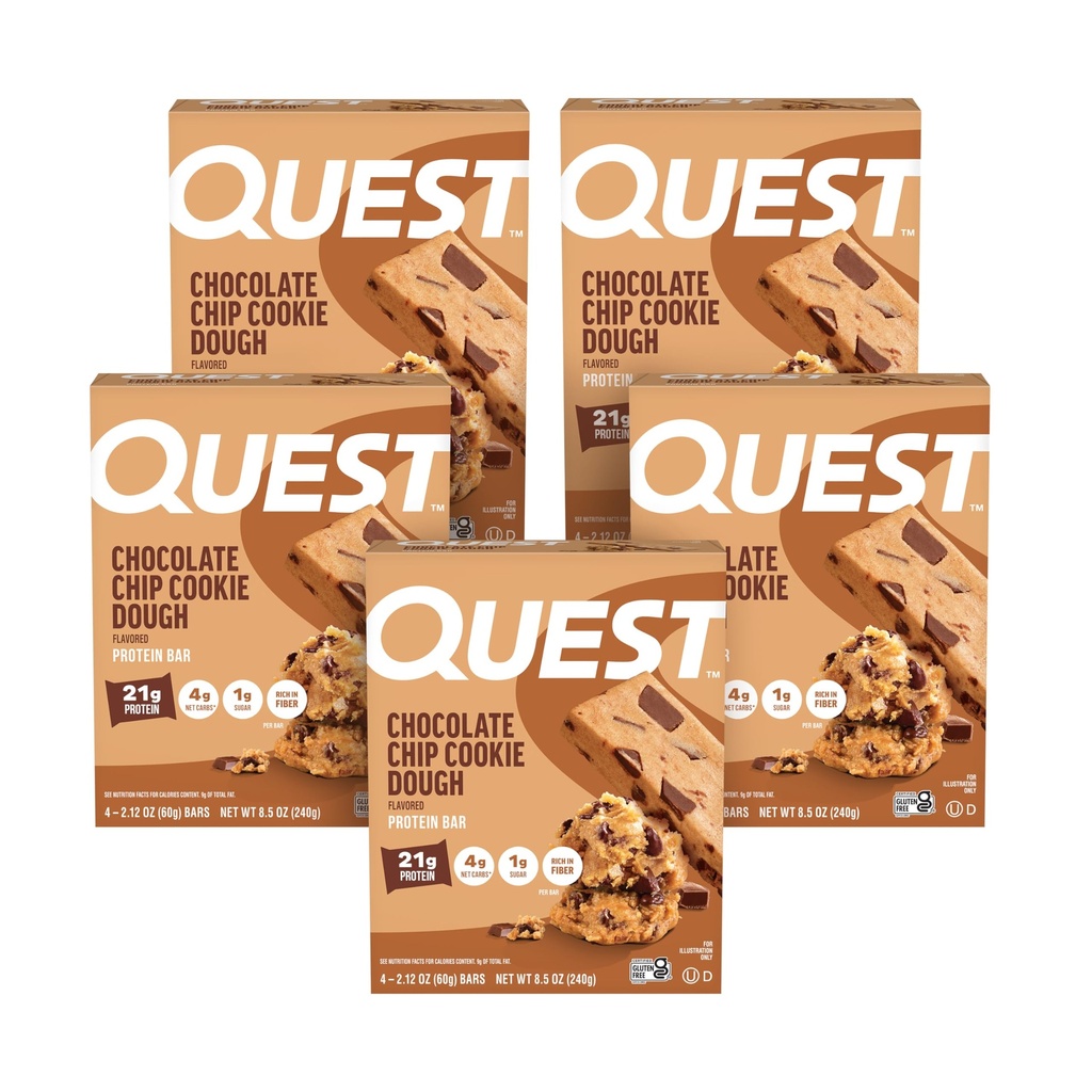 Quest Nutrition Chocolate Chip Cookie Dough - High Protein, Low Carb, Gluten Free, Keto Friendly, 2.12 Oz, 20 Greve (4 pakker med 5)