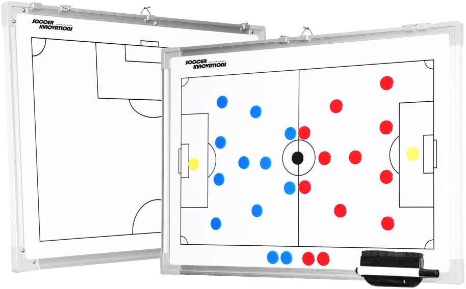 Fodbold Innovationer Dobbelt Sidet Aluminium Magnetiske Coaches Tactic Board med Wall Hænging Clips Note 124; Player Magnets & Pen Inkluderet Blad 124; Dry Erase Board Blad 124; Full Field & Half Field