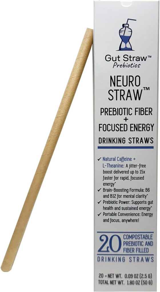 Neuro Straw by Gut Straw - Natural Coffein, L-theanin, B Vitamin & Prebiotic Fiber i en økologisk venlig Straw