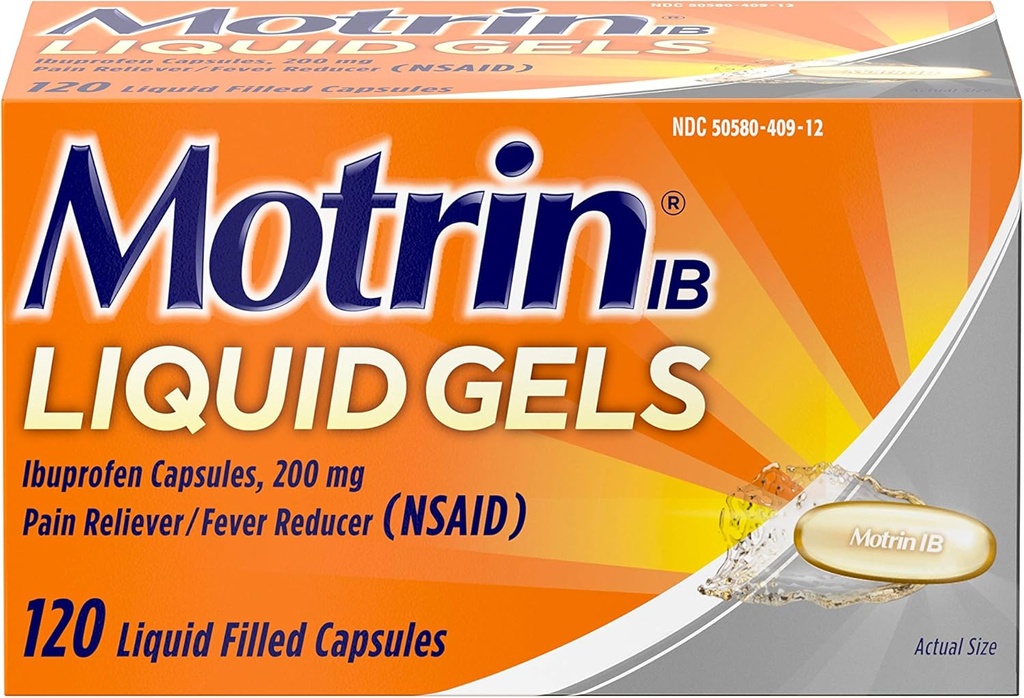 Motrin IB 200mg Ibuprofen Liquid Gel Pain Reliever / Feber Reducer for Aches & Pain, 120 ng