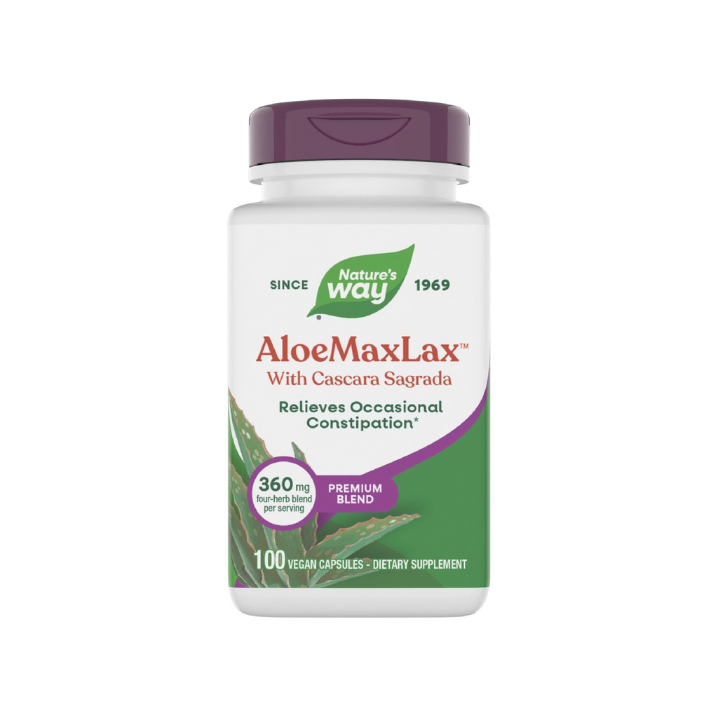 Naturens Vej AloeMaxLax med Cascara Sagrada, Lejlighedsvis Forstoppelse Relief *, 100 Veganske Kapsler