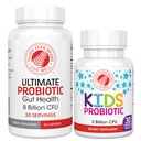 Sølv Fern Brand Family Probiotika - Ultimate Voksen Probiotika (1 flaske = 60 Kapsler) Plus Ultimate Children 's Probiotic for Kids (1 flaske = 30 Chewables) - Gut Health & Microbiome Support