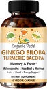 Organic Veda Ginkgo Biloba Turmerisk Bacopa Brain Supplement til hukommelse, Mood & Fokus med Ashwagandha - Koncentration, Energi & Brain Booster, Sunde Joints & Circulation Support - 60 Vegansk Capsule