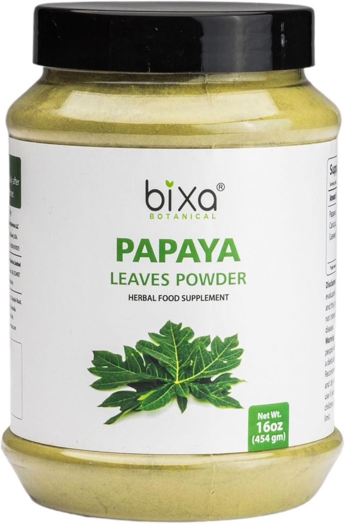 bixa BOTANITIC Papaya Leaf Powder Б124; Carica Papaya Б124; 1 Pund / 16 OZ Б124; Ayurvedic Herbal Supplement Б124; Gluten Free, Non- GMO, Steam behandlet, Vegan, 100% Pure.