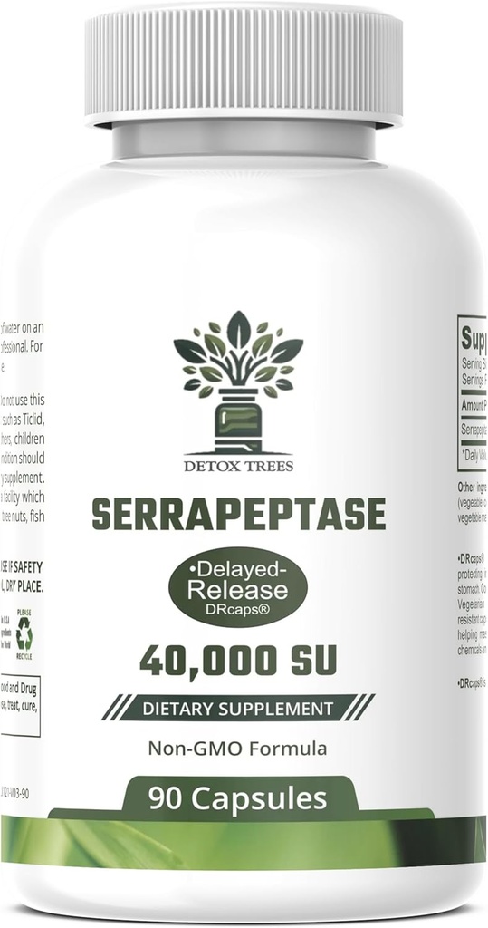Serrapeptase Supplement 40.000 SPU - All- Natural Proteolytic Enzyme for Sinus, Luftveje, og fælles sundhed - Non-GMO, Gluten- fri, og Vegan- venlige kapsler - 90 Kapsler