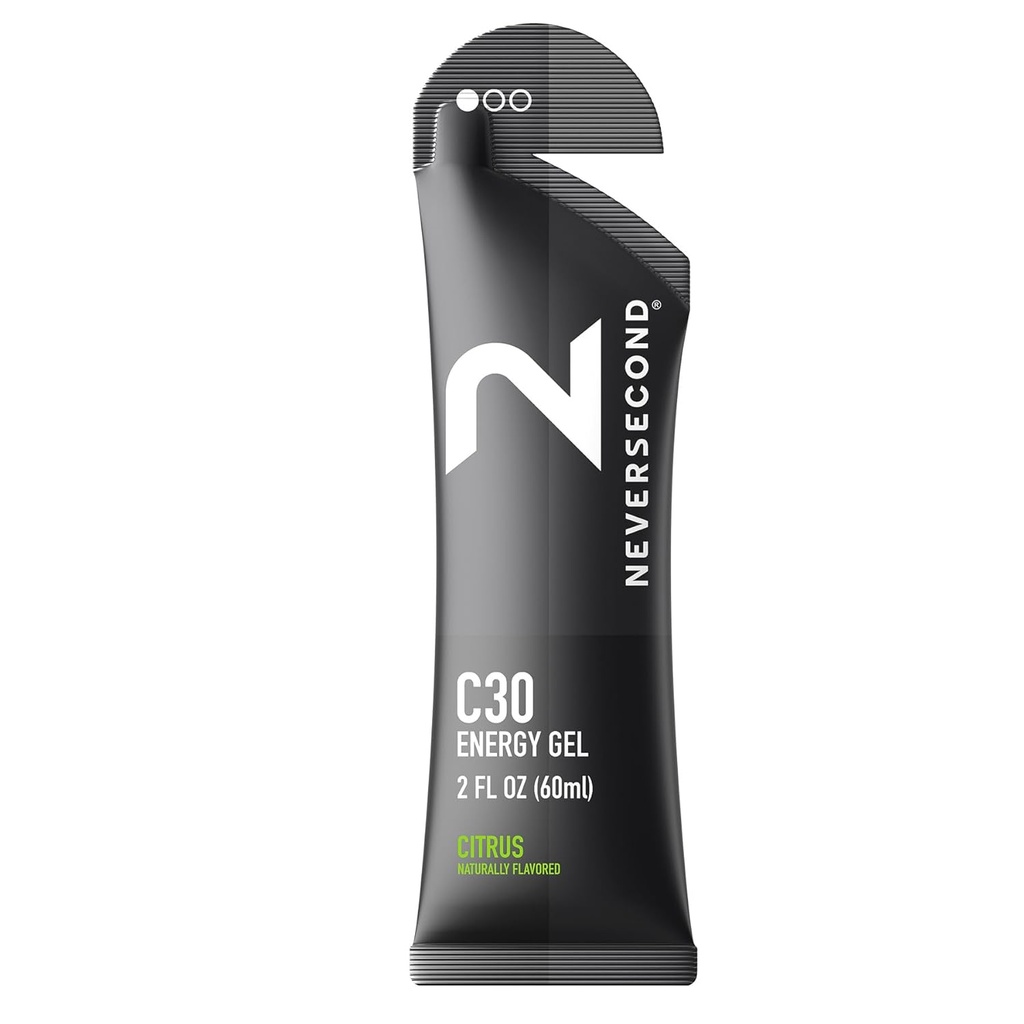 Neversecond C30 Energy Gel, Performance Nutrition & Hydration, Never2 Energy Gel til Ultra Triathlons, Cykling & Marathons (Citrus Flavor, 12- Count Pack)