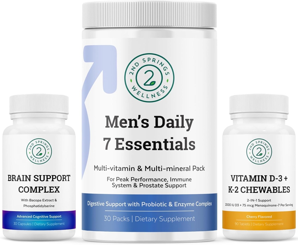 Mænds sundhed Vitality Bundle: Brain Support Complex, Mænds Daily 7 Essentials, og Vitamin D3 + K2
