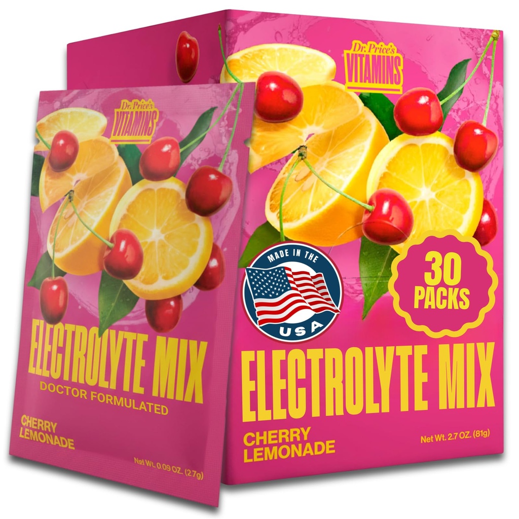 Dr. Price 's Electrolyte Mix Dex124; Sugar- Free Hydration Powder med 72 + Trace Minerals Dex124; No Sugar, Fast- Opløsning Electrolytes Powder Packets Dex124; Cherry Lemonade (30 Pakker)