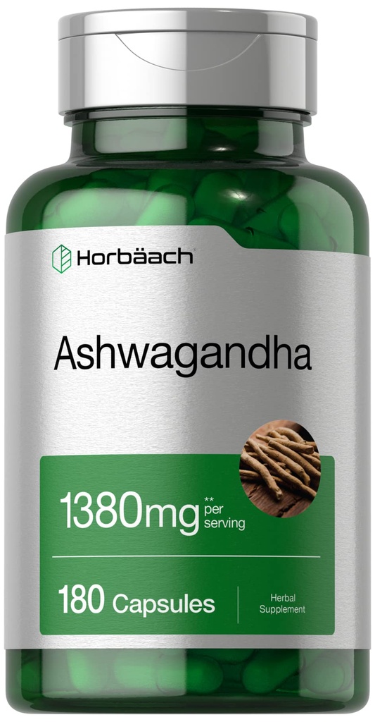 Horbäach Ashwagandha Supplement: 124; 180 Kapsler: 124; for kvinder og mænd: 124; Herbal Root Extract: 124; Non- GMO, Gluten Free