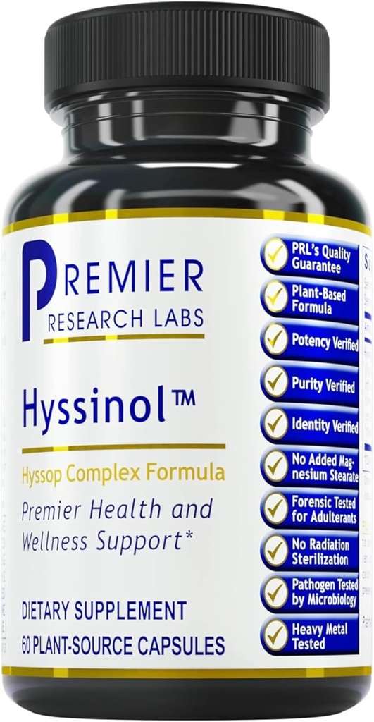 Premier Research Labs Hyssinol - Hyssop Herb, Hyssop Kapsler, Wellness Pills med Organic Hyssop Dry Herb, Kosttilskud med grøn te, Antioxidant Support - 60 Vegetariske Kapsler