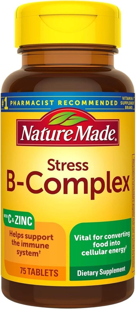 Stress B- Kompleks med C-vitamin og zinktabletter, 75 Tæl