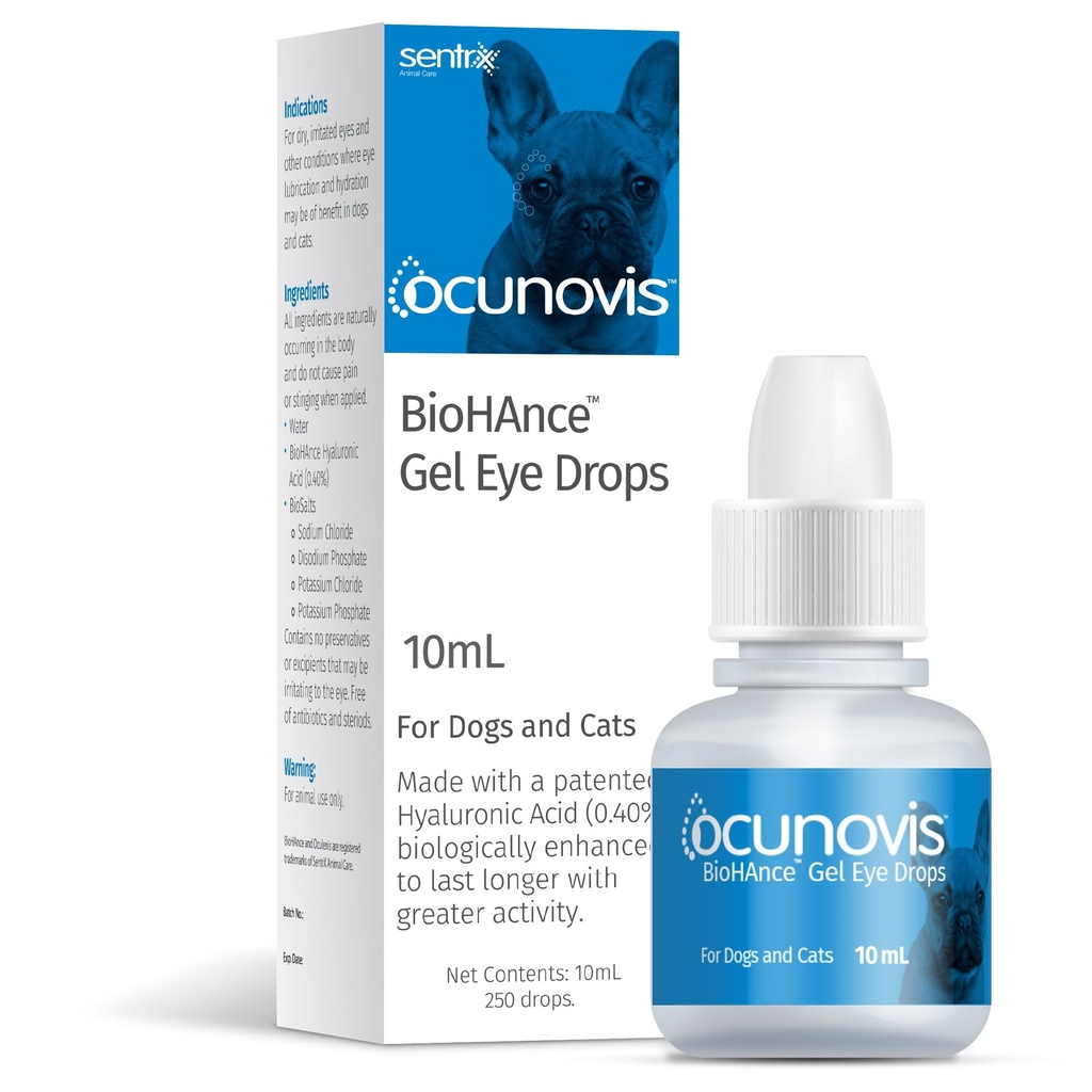 Sentrx Ocunovis Gel øjendråber til hunde & katte, Eye Lube til hunde Allergy Relief Smøremiddel, Hunde med tørre øjne, Kunstige Tårer, 10 ml