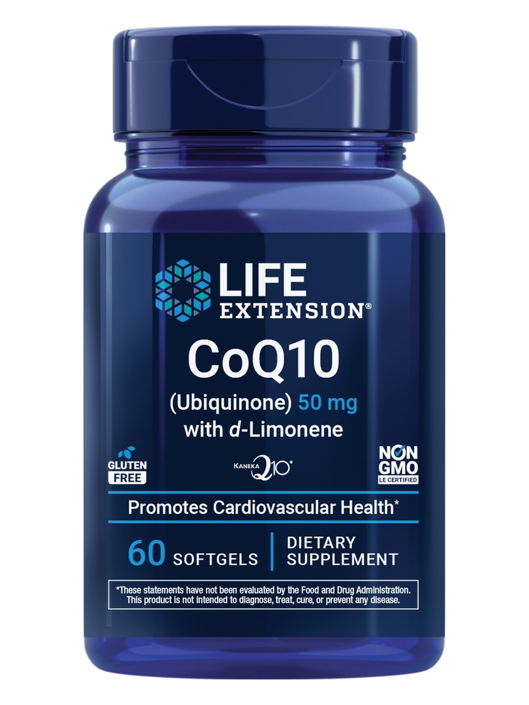 Life Extension Super- Absorbable CoQ10 (Ubiquinone) med d- Limonene, Heart Health Supplement, lindrer generel træthed, oxidativ stress forsvar, 50 mg, Non- GMO, Gluten- Free, 60 softels