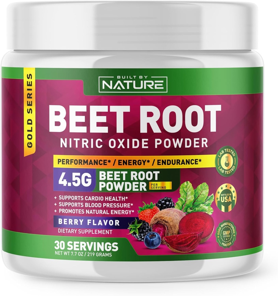 Beet Root Nitroxide Powder Supplement - Organic Beetroot Super Food Performance Booster til cirkulation, Energi, Stamina, Blood Flow og Heart Health - Vegan, non-GMO - Berry Flavor - 30 Serveringer