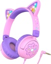 iClever Kids hovedtelefoner Kat Ear, LED Light Up, 85dBA Safe Volume, Stereo Sound Toddler hovedtelefoner til Travel School, Foldable 3.5mm Wired Kids Hovedtelefon til iPad tabletter, Meow Lollipop -Pink