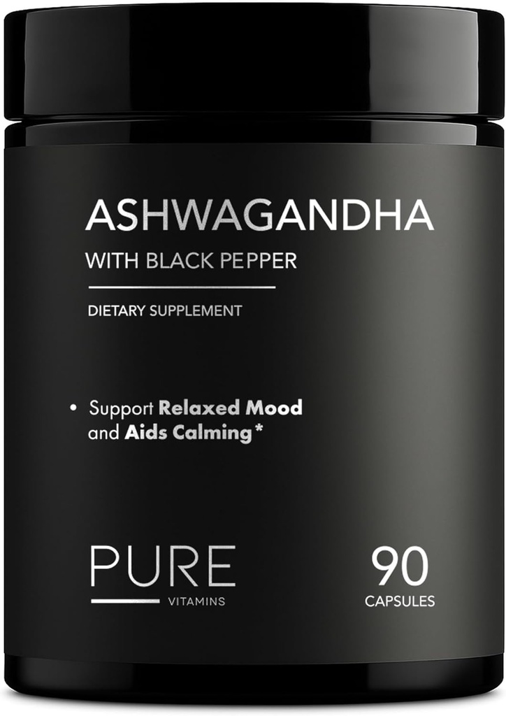 Organic Ashwagandha 1300mg with Black Pepper - Natural Stress Relief & Energy Support - 90 Vegan Capsules - Mood & Adrenal Support - Ikke-GMO, Made in USA