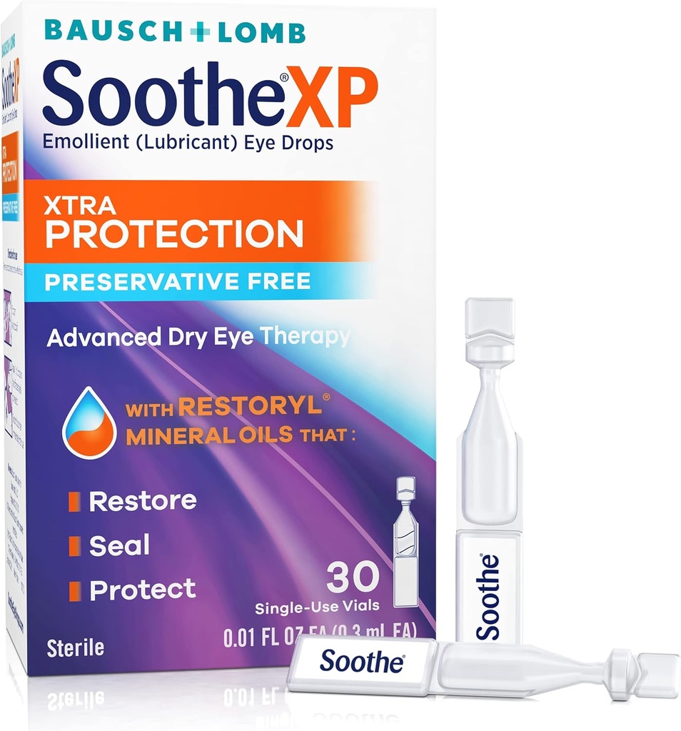 Soothe XP Konserveringsfri øjendråber, Xtra Beskyttelse Smøremiddel øjendråber til tørre øjne, Relieves Irritation & Beskytter mod tåre tab, Avanceret tør øjenterapi, Enkelt brug hætteglas, 30 Greve
