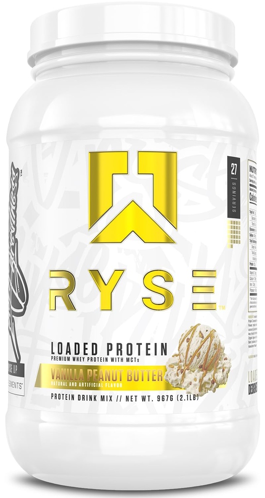 RYSE Indlæst protein pulver - Vanilla Peanut Butter - 25g Whey Protein Isolere & Koncentrat med Prebiotic Fiber & MCT - Lav Carb, Lavsukker, Digitalt-Friendly - 27 Servering / 2 LB Tub