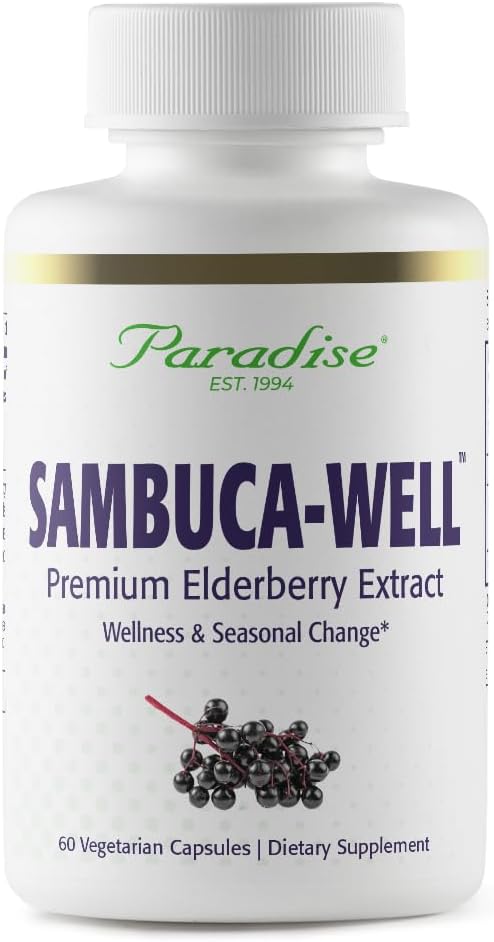 Paradise Herbs Sambuca- -, Sambucas Nigra, European Elderberry 50: 1 Extract, Super Potent, Ultra Pure, Vegan, Non GMO, Gluten Free, 60 Vegetariske Kapsler