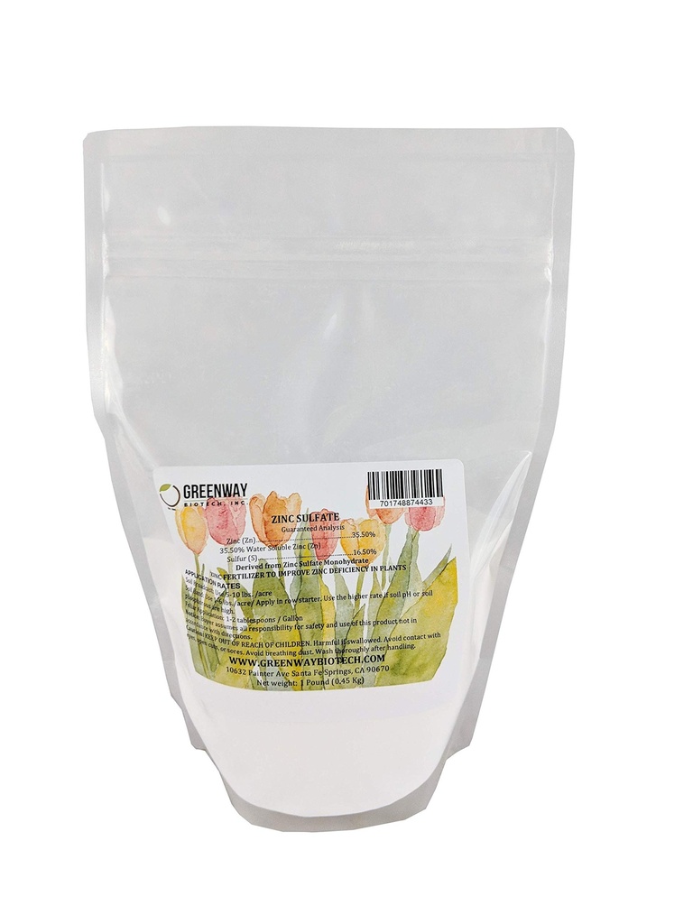 Greenway Biotech, Inc. Zink Sulfate Powder 35,5% monohydrat Plus 16,5% svovl (1 Pound)