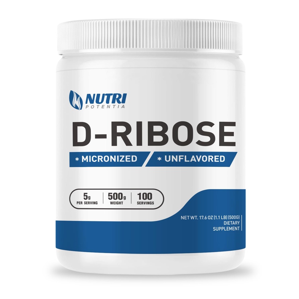 Pure D- Ribose Powder - Ribose Powder supplement, Understøtter energi - Unflavored - Gluten Free (500 Bedste - 1.1 Lbs)