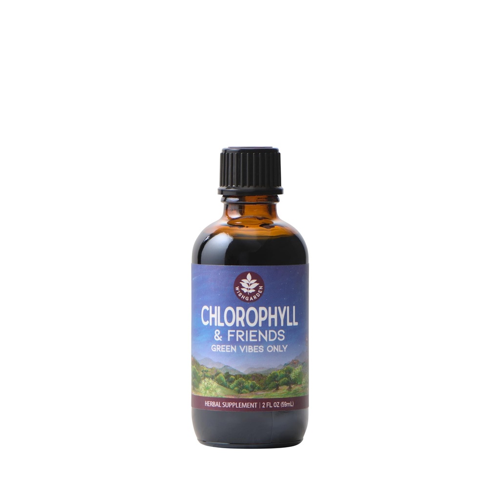 WishGarden urter Chlorophyll & Friends - Chlorophyll flydende dråber med Nettle Leaf, Holy Basil, Moringa Leaf & Pebermynte Leaf, understøtter øget energi, sund immunforsvar, & stress Response, 2oz
