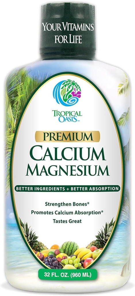 Premium Flydende Calcium Magnesium Citrate - Naturlig formel w / support for stærke knogler - Flydende Vitamin Supplement w / Calcium, Magnesium, Boron & Vitamin D3 - Op til 98% Absorption Rate- 32oz, 64 Serv