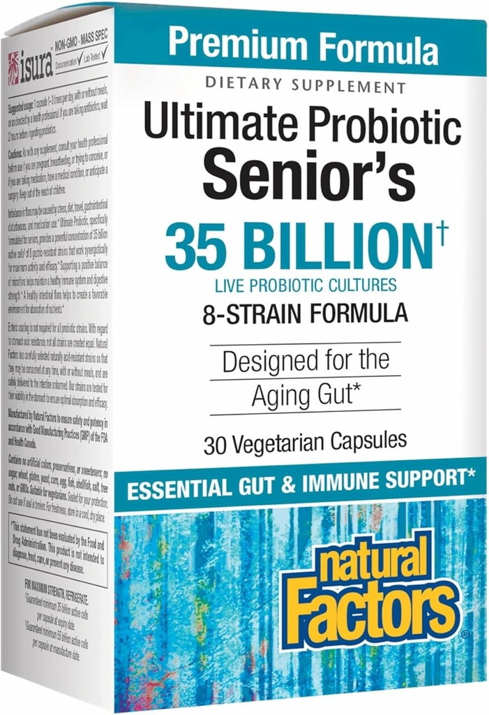 Naturlige faktorer Ultimate Probiotic Senior s - Senior supplement til fordøjelse og immunforsvar - 35 Millioner CFU 'er - Non-GMO & Gluten- Free - 30 Kapsler (30 Servere)