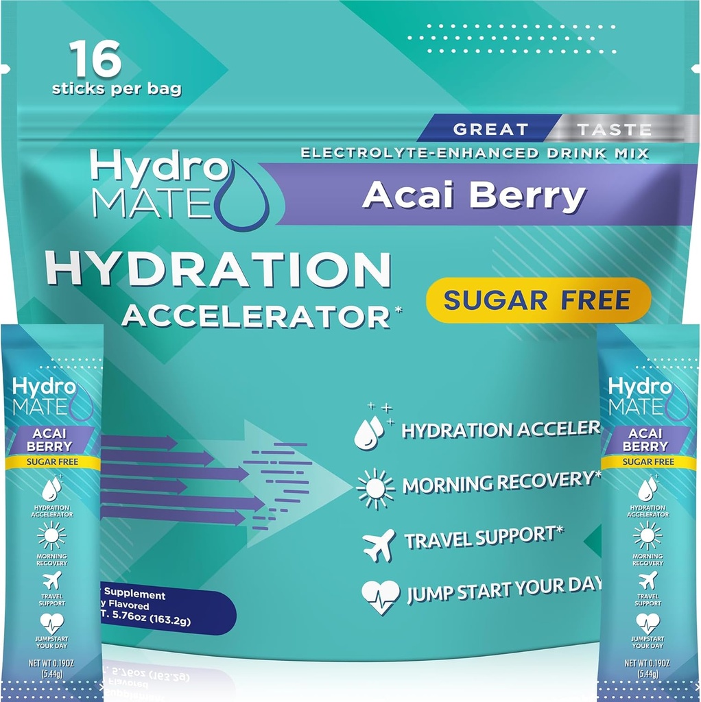 Elektrolyte Powder Sugar- Free Hydration Pakninger Acai Berry HydroMATE 16 sticks