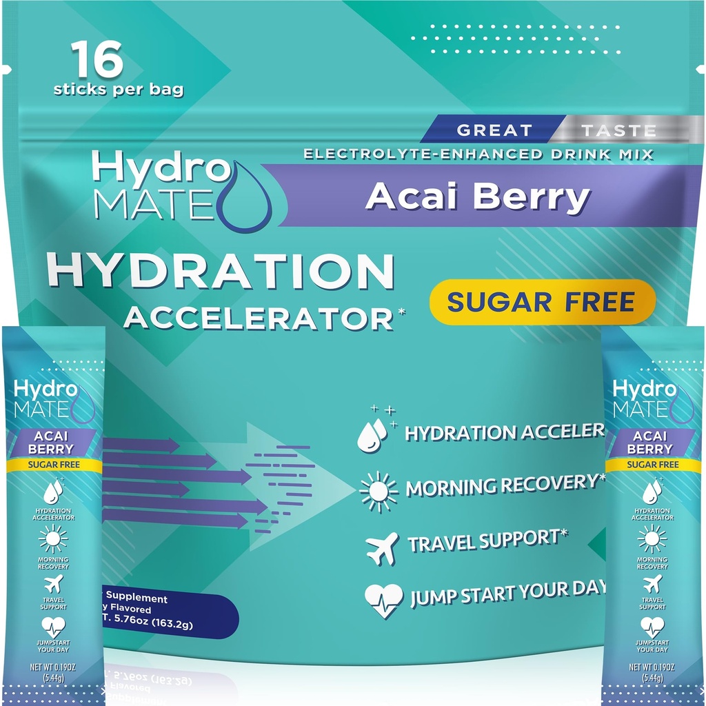 Elektrolyte Powder Sugar- Free Hydration Pakninger Acai Berry HydroMATE 16 sticks