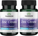 Swanson Zinkcitrat - Mineral supplement Fremme sund Vision & Immunsystem Sundhed - Naturlig formel støtte Samlet wellness - (60 kapsler, 50 mg hver) (2 Pack)