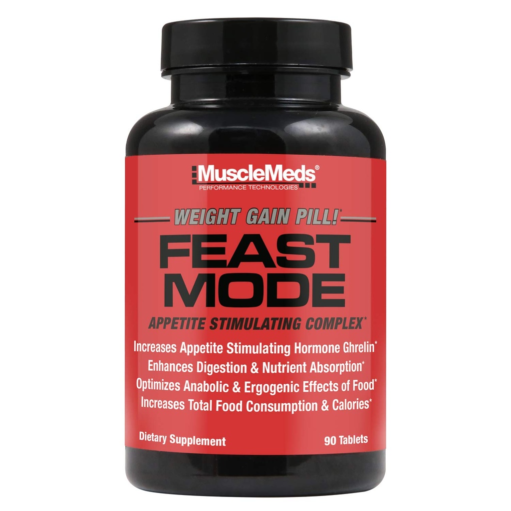 MuscleMeds Feast Mode Appetite Stimulant Weight Gain Pills fordøjelsesfremmende enzymer Sikker og effektiv 90 Caps, Unflavored, 90 Tæl