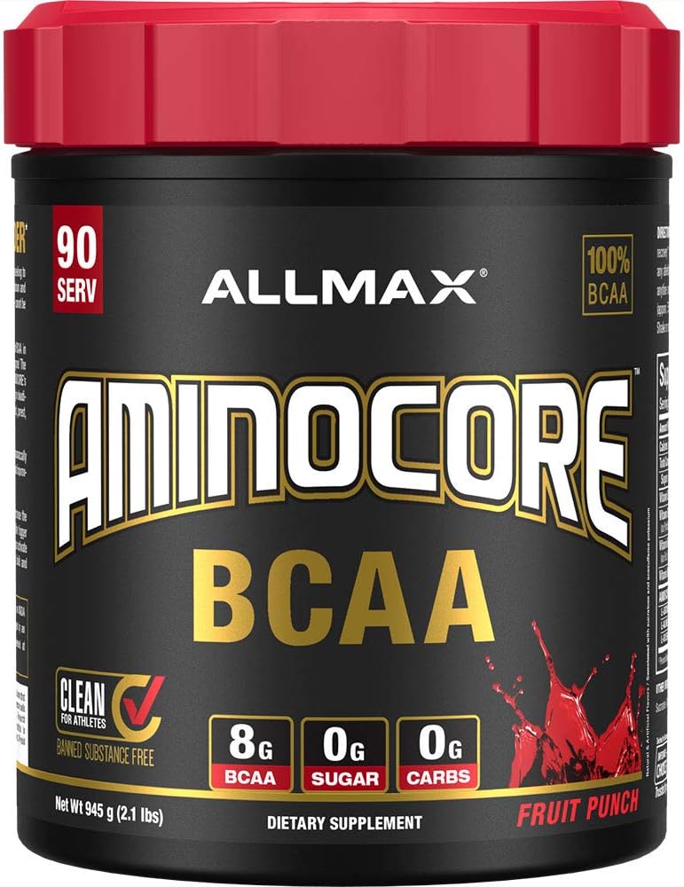 ALLMAX Nutrition AMINOCORE BCAA, Fruit Punch - 945 g Powder - 8.18 Bedste af forgrenede kæde Aminsyre Per Servering - med B Vitamin - Ingen Fillers eller Non- BCAA Aminos - Sukker Free - 90 Servering