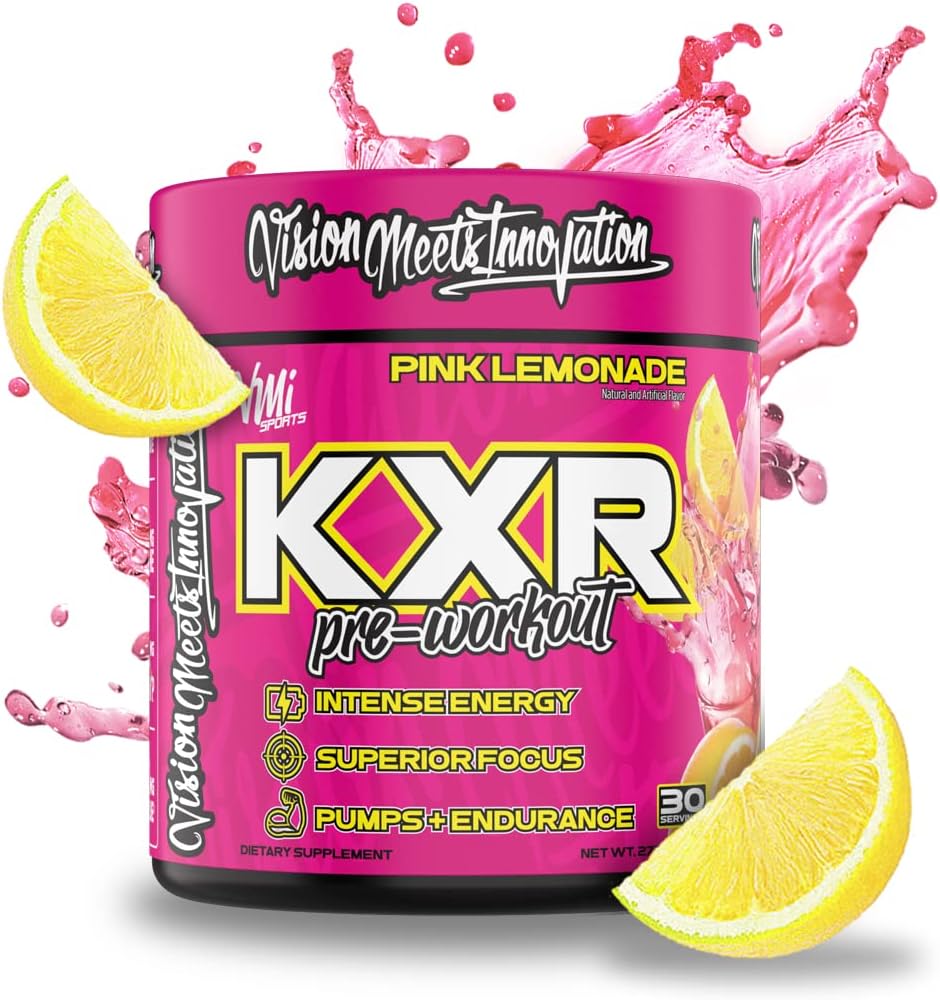 KXR Pre- Workout Energy Powder 124; Intense Energy Pre- Workout Drikke til mænd og kvinder • 124; Creatin Free • 124; Forbedrer ydeevne - Forbedret fokus & øget udholdenhed • 124; 30 Servering (Pink Lemonade)