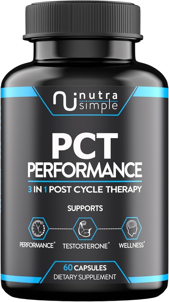 PCT supplement til mænd, 3- in-1 Post Cycle Support & Natural Booster med østrogen Blocker, Lever Support Formel, Lavet i USA, med Fenugreek, Chrysin, Tongkat Ali, Milk Thistle - 60 kapsler