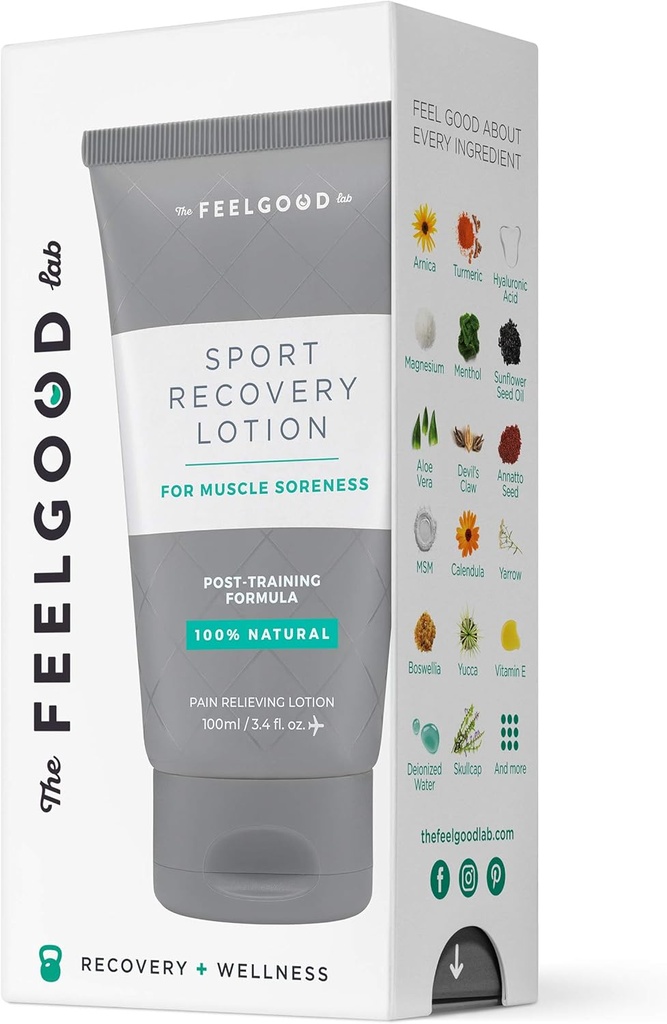 Sport Recovery Lotion af The Feel Good Lab - 100% Natural, Clean Ingredients - Recover from post-workout Muscle ømhed og sportsskader (3.4oz, 1 Greve)