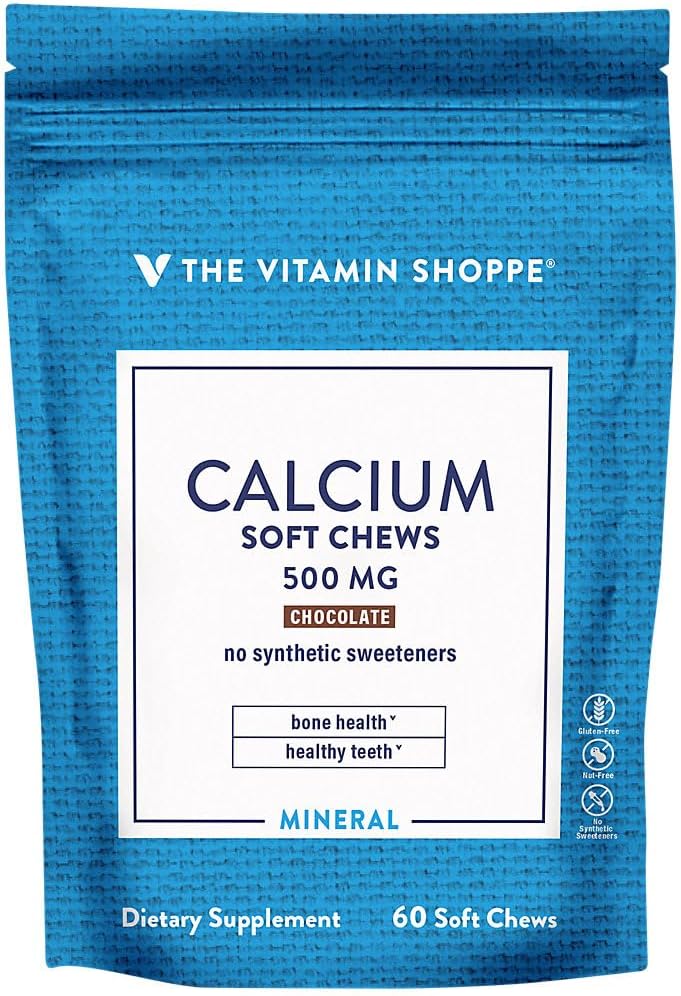 Calciumtyggere 1.000mg, Chokolade Tygge - Mineral Essential for sunde knogler & tænder, Ingen kunstige sødestoffer - med vitamin K1 & D3 (60 Tygge) af Vitamin Shoppe