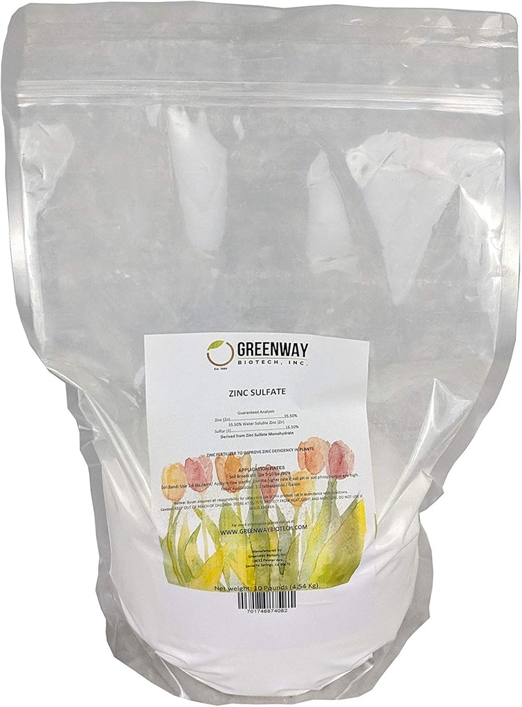 Zinksulfat Pulver 35,5% monohydrat Plus 16,5% svovl Greenway Biotech Brand 10 Pounds