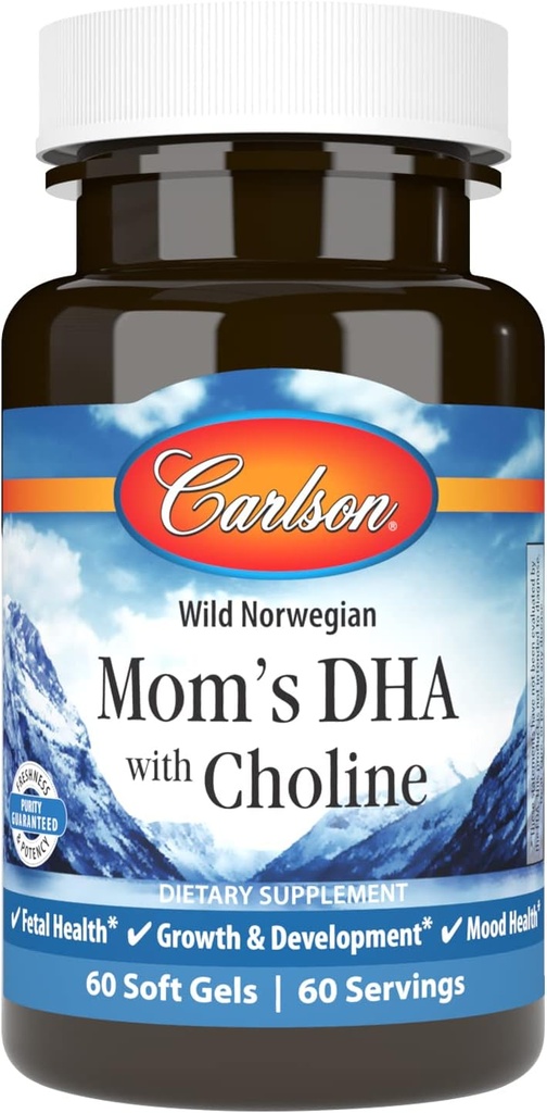Carlson - Mors DHA med Cholin, 3: 1 DHA til EPA Ratio Fundet i Breastmilk, Vækst og Udvikling, 60 Softgels