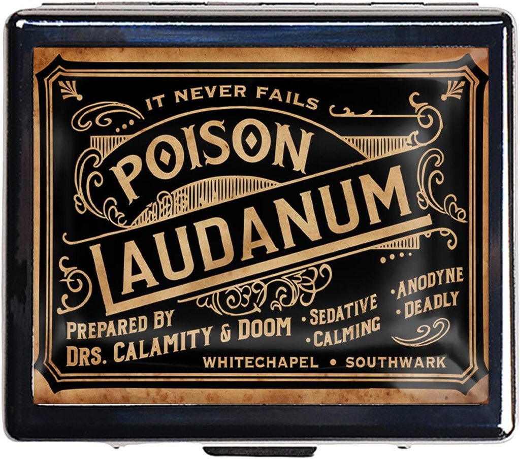 Silver Vintage Pill Box 7 Day Metal Pill Box with Mirror and 8 Compartments Cute Travel Pill Organizer for Purse (Poison Laudanum)