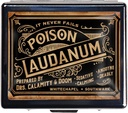 Silver Vintage Pill Box 7 Day Metal Pill Box with Mirror and 8 Compartments Cute Travel Pill Organizer for Purse (Poison Laudanum)