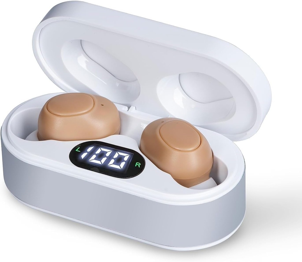 Høremidler til seniorer, genopladelige høreforstærkere med støjdæmpning, Crystal Clear Sound, Usynlige OTC Høremidler m / opladning sag for voksne