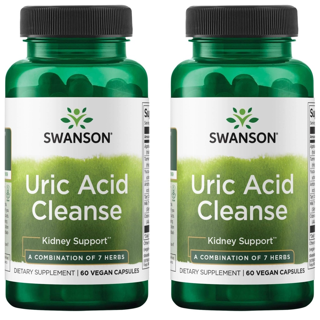 Swanson Uric Acid Cleanse - Natural Supplement Fremme Nyrestøtte - har en kraftfuld kombination af 7 urter - (60 Veggie kapsler) 2 Pack
