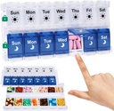 Shintop Weekly Pill Organizer 2 gange om dagen, Easy Fyld Am Pm Pill Box 7 dages trykknap medicin Holder Dagligt for vitaminer kosttilskud (blå og hvid)