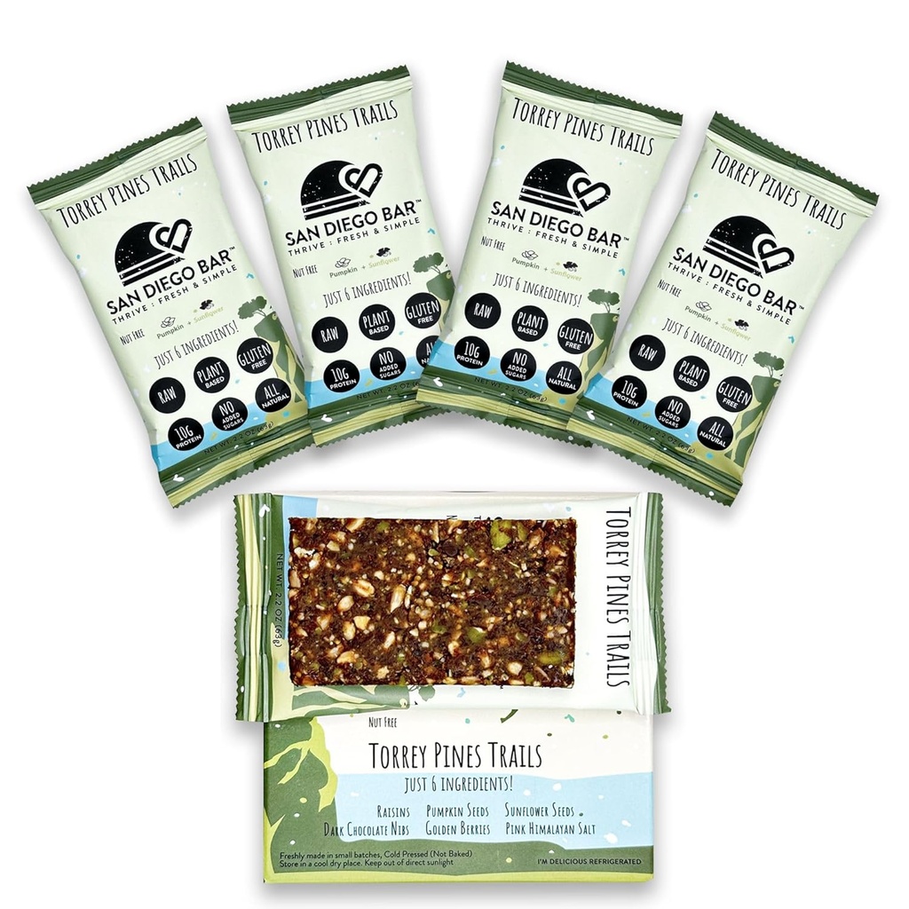 San Diego Bar- Torrey Pines Trails - 124; Pumpkin + Sun Flower - 124; RAW & Vegan Protein Bars - 124; Sugar & Gluten Free - 124; Breakfast Bars - 124; Energy Bars - 124; Snack Bars - 124; 6 Hele fødevareingredienser - 124; Plant- baseret protein