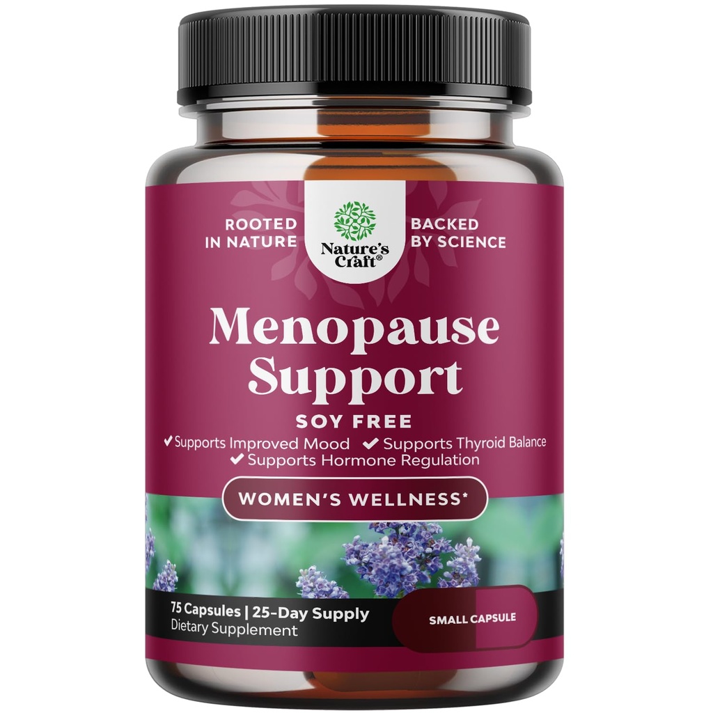 Komplet herbal menopause supplement til kvinder - Soja gratis kvindelige Hormone Balance Kapsler til natten Sweats Hot Flashs & Mood Swings med Dong Quai, Chaste Berry & Black Cohosh Root - 75 Count Pack
